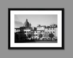 Black and white photo of Piazza Del Carmine in Florence, Italy taken by Photographer, Scott Allen Wilson.