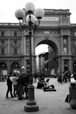 Black and white photo of Piazza Della Repubblica in Florence, Italy by Photographer, Scott Allen Wilson