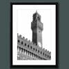 A black and white photo of the palazzo vecchio in Florence, Italy by Photographer Scott Allen Wilson
