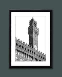 A black and white photo of the palazzo vecchio in Florence, Italy by Photographer Scott Allen Wilson