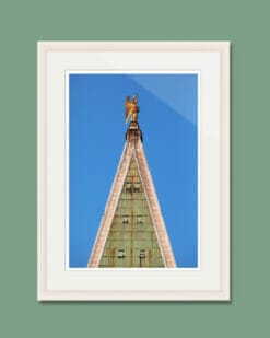 Architectural photograph of St. Mark’s Bell Tower in Venice, Italy. Photographer Scott Allen Wilson shows a close up of the golden angel on top.