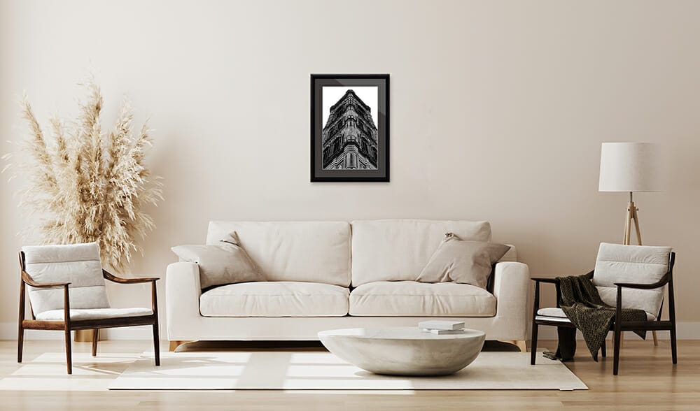 Black and White photo of Giotto's Bell Tower in Florence, Italy, in a minimal room. By Photographer Scott Allen Wilson.