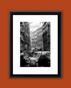Framed print of car crush black and white taken in Naples Italy by Photographer Scott Allen Wilson