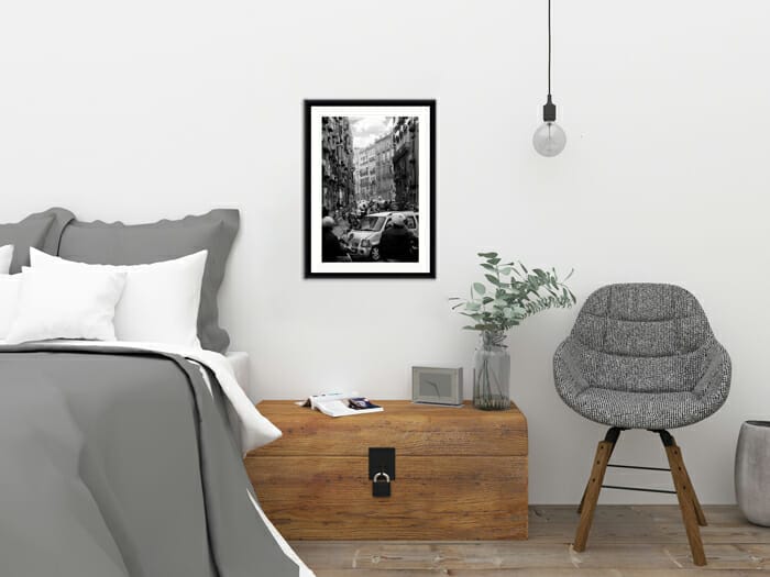 Bedroom decoration with black and white print taken in Naples Italy by Photographer Scott Allen Wilson