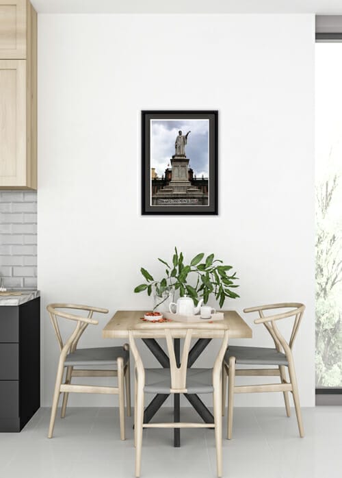 Kitchen design with framed print of Dante Alighieri in Piazza Dante Napoli taken in Naples Italy by Photographer Scott Allen Wilson