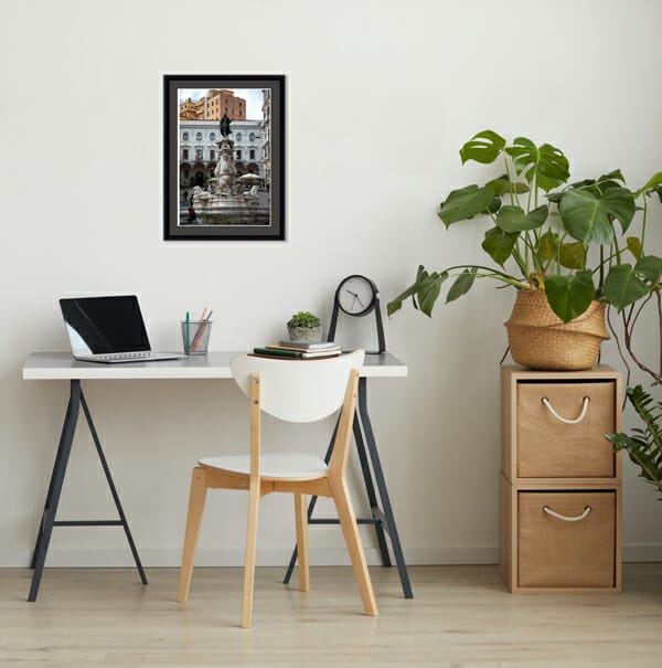 Desk design inspiration with a framed photo of Fontana di Monteoliveto taken in Naples Italy by Photographer Scott Allen Wilson