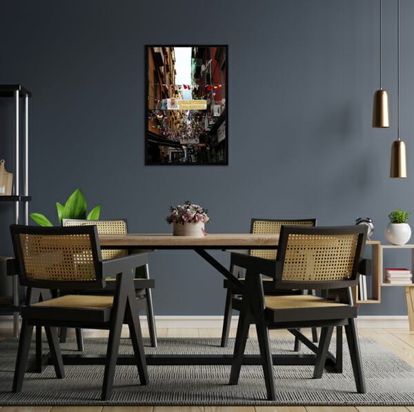 Dinning room decoration with a print of the Spanish Quarter in Naples, Italy taken by Photographer Scott Allen Wilson