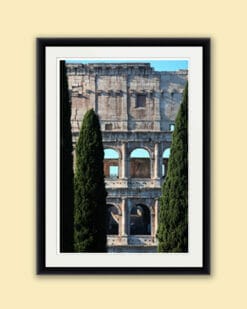 Classic and elegant framed print of the Roman Colosseum showing just a portion of its ancient architecture, taken by Photographer Scott Allen Wilson in Rome, Italy.