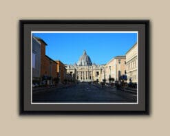 Colorful framed landscape taken by Photographer Scott Allen Wilson in Rome, Italy, showing the St. Peter's Basilica.