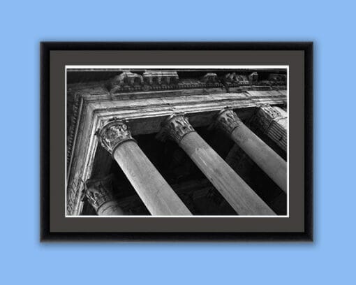 Black and white framed print taken by Photographer Scott Allen Wilson in Rome, Italy, of the Pantheon.