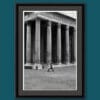 Black and white framed print of a lady walking in front of the Pantheon by Photographer Scott Allen Wilson in Rome, Italy.