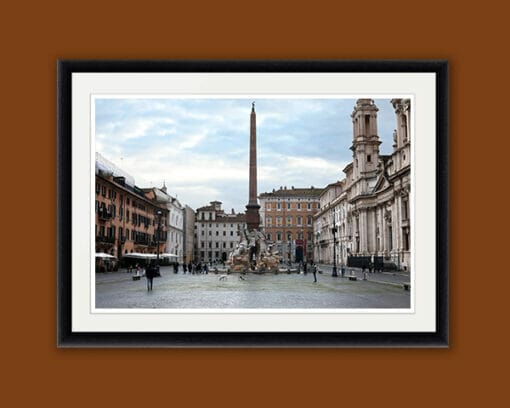 Classic framed print of Piazza Navona with the Egyptian obelisk in the center taken by Photographer Scott Allen Wilson in Rome, Italy.