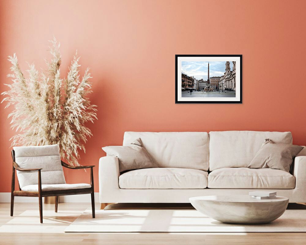 Pink living room inspiration with framed print in pinkinsh shades taken in Rome, Italy by Photographer Scott Allen Wilson