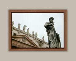 Framed color print of St Peter's statue in front of St Peter's Basilica, taken by Photographer Scott Allen Wilson in Rome, Italy