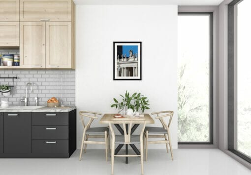Kitchen design with framed print of St. Peter's Basilica taken in Rome Italy by Photographer Scott Allen Wilson