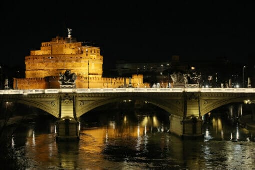 Artistic photography of Castel Sant'Angelo at night, located in Rome Italy, by Photographer Scott Allen Wilson.