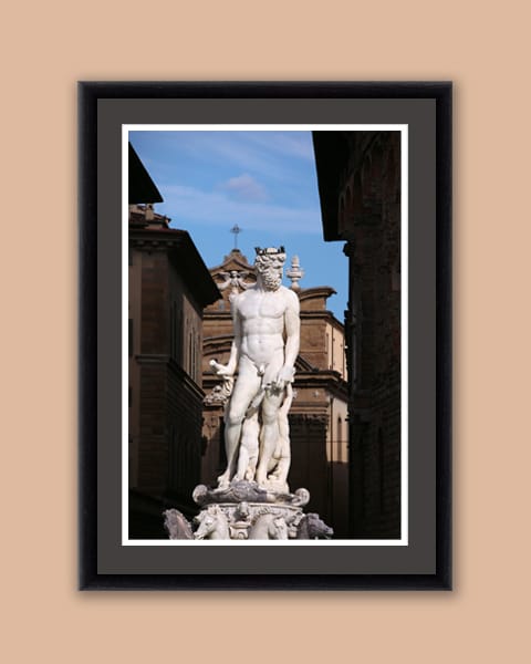 Framed print of the Statue of Neptune in Piazza Della Signoria taken by Photographer Scott Allen Wilson in Florence, Italy.