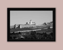 Black and white framed print of the Basilica of Sain francis taken in Assisi, Italy by Photographer and Digital Artist, Scott Allen Wilson.