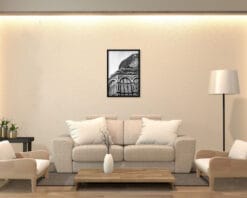 Modern white living room decoration with black and white photography that stands out in the wall, taken by Photographer Scott Allen Wilson.