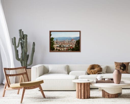 Minimalist living room decoration with wooden framed print of Florence by by Photographer Scott Allen Wilson