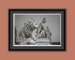Framed print of lion statue in Piazza Della Signoria, taken by Photographer Scott Allen Wilson in Florence, Italy