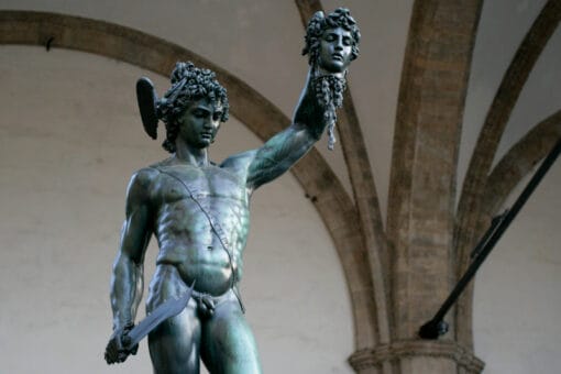 Statue of Perseus and Medusa in Loggia dei Lanzi, located at Piazza Della Signoria, taken by Photographer Scott Allen Wilson in Florence, Italy.