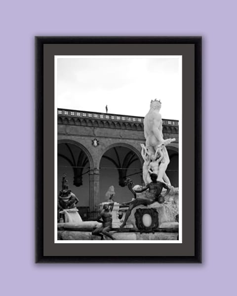 Black and white photography of the Statue of Neptune in Piazza Della Signoria taken by Photographer Scott Allen Wilson in Florence, Italy.