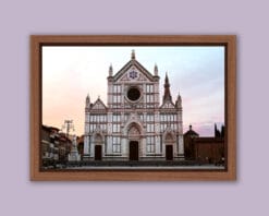 Wooden framed photo of Santa Croce in pastel colors captured by Photographer Scott Allen Wilson in Florence, Italy