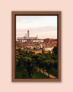 Wooden framed print of an overview of Siena, Italy taken by Photographer Scott Allen Wilson that transmits a comforting vibe.