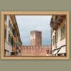 Framed print taken by Photographer Scott Allen Wilson of the tower of Castelvecchio Museum located in Verona, Italy.