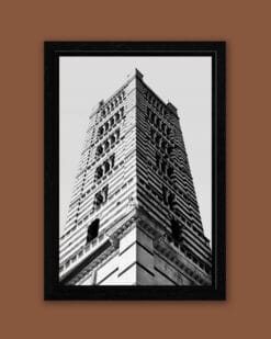 Black and white framed print by Photographer Scott Allen Wilson who captured the symmetry of the campanile of the Duomo di Siena.