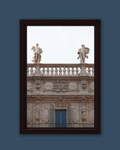 Wooden framed print of a detailed and symmetrical shot of Palazzo Maffei taken in Verona, Italy by Photographer Scott Allen Wilson.