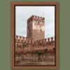 Wooden framed print of Castelvecchio tower covered by a tall brick fortress taken by Photographer Scott Allen Wilson in Verona, Italy