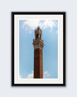 Framed picture of the tower of Palazzo Pubblico with a sky background taken in Siena, Italy by Photographer Scott Allen Wilson