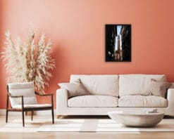Pink and beige classy living room decoration with a framed print of Palazzo Publico in Siena, Italy taken by Photographer Scott Allen Wilson