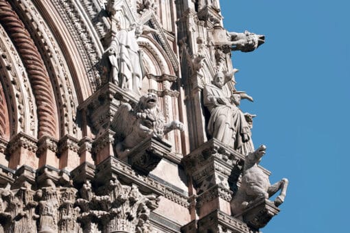 Animal gargoyles adorning the right side of the Duomo Di Siena in Italy taken by Photographer Scott Allen Wilson