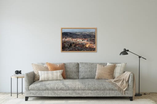 Minimalist living room decoration with a framed print of a beautiful Naples overlook taken by Photographer Scott Allen Wilson