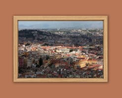 Wooden framed print of an amazing overview of Naples, Italy with a ray of light running through captured by Photographer Scott Allen Wilson