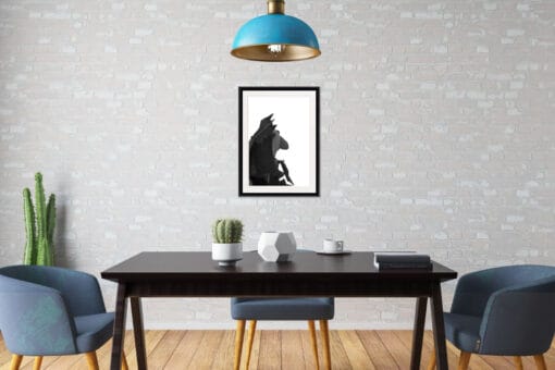 Modern dining room design with a minimalist framed print of Toledo monument in Naples, Italy by Photographer Scott Allen Wilson