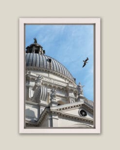 Elegant white framed print of Santa Maria Della Salute taken by Photographer Scott Allen Wilson in Venice, Italy.