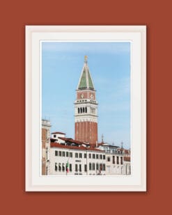 Elegant framed print of the bell tower in Saint Mark's Square, located in Venice, Italy and captured by Photographer Scott Allen Wilson.