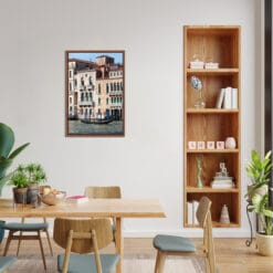 Modern dining room decoration with till cushions that combine perfectly with the framed print of Venice, Italy taken by Photographer Scott Allen Wilson
