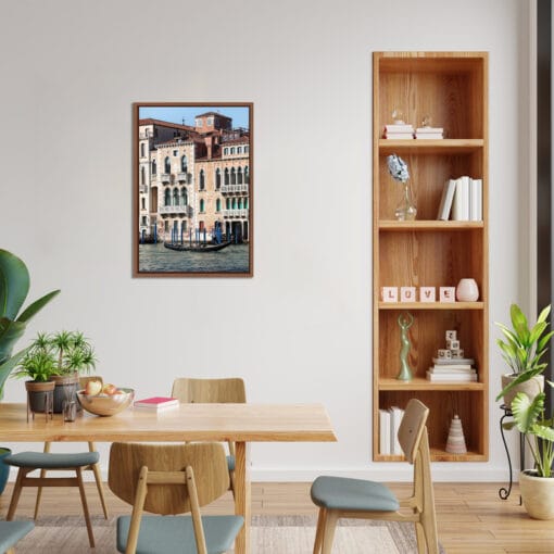 Modern dining room decoration with till cushions that combine perfectly with the framed print of Venice, Italy taken by Photographer Scott Allen Wilson
