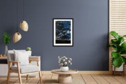 Blue wall decoration with a framed print of the Dolomites, Italy taken by Photographer Scott Allen Wilson