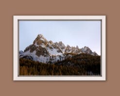 Framed print of snow peaks in the Dolomites on earthy fall colors taken by Photographer Scott Allen Wilson.