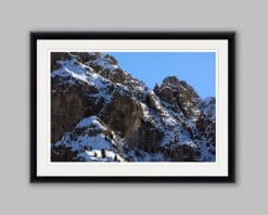 amazing framed print of the mountain peaks covered in snow located in the Dolomites, Italy taken by Photographer Scott Allen Wilson