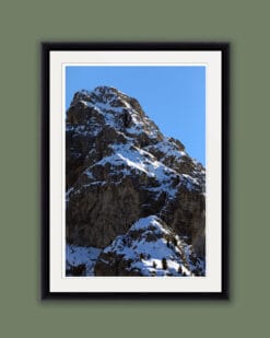 Portrait framed print of a mountain peak in the Dolomites, Italy taken by Photographer Scott Allen Wilson.