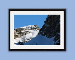 Nature framed print of two jagged peaks of the Dolomites, Italy with an intense blue sky in the background taken by Photographer Scott Allen Wilson.