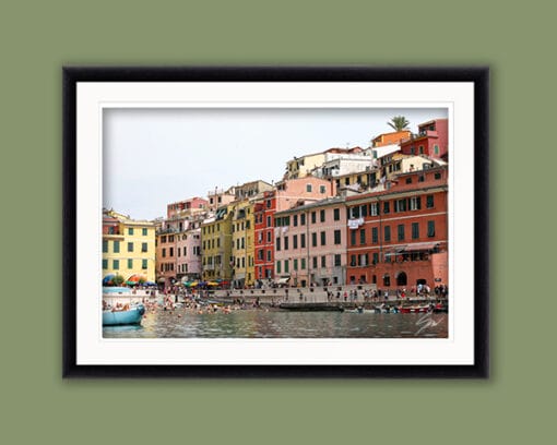 Black framed print of a sight of Vernazza in Cinque Terre, Italy. Photo by Photographer Scott Allen Wilson.
