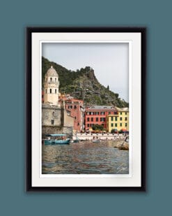 Black framed artistic print of Vernazza, Cinque Terre, Italy. By Photographer Scott Allen Wilson.